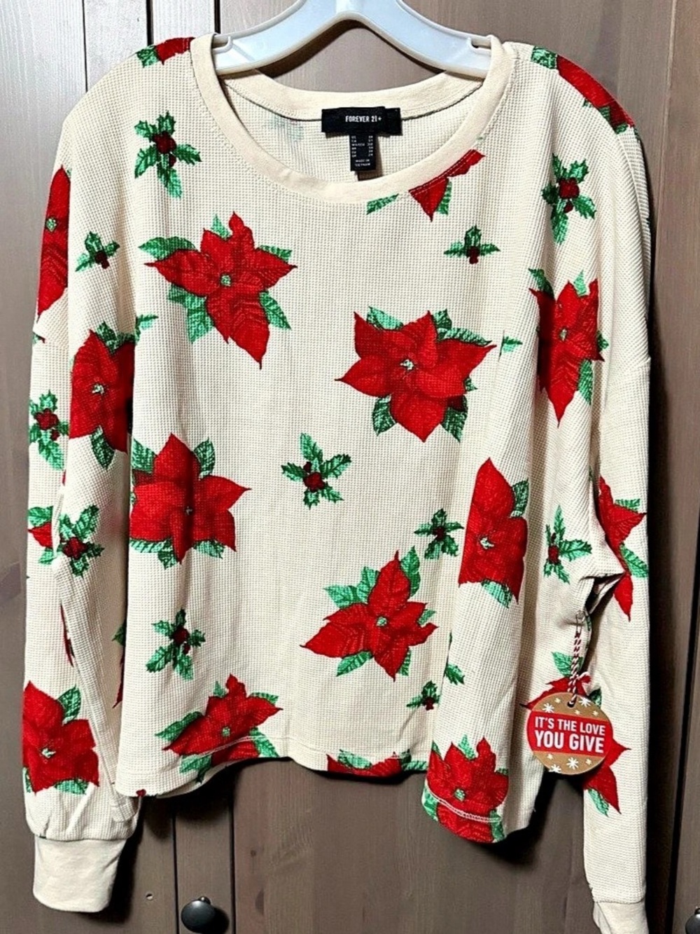 Forever 21 Cropped Christmas Poinsettia Top, Size 3X, NWT